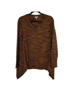 LOGO Lori Goldstein L Marled V-Neck Sweater Asymmetrical Hem Pocket Cashmere